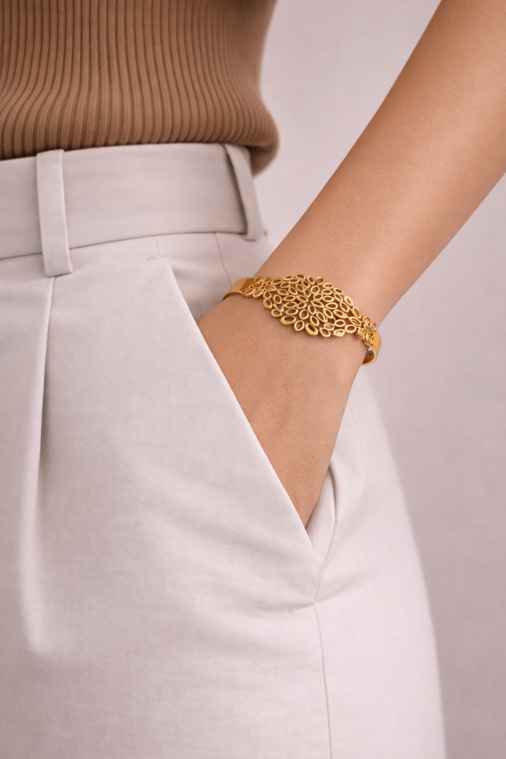 Golden Floral Filigree Cuff Bracelet