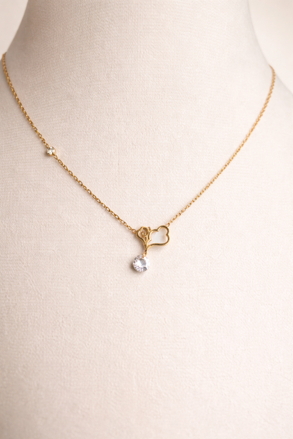 Dainty Gold Open Heart & Crystal Necklace