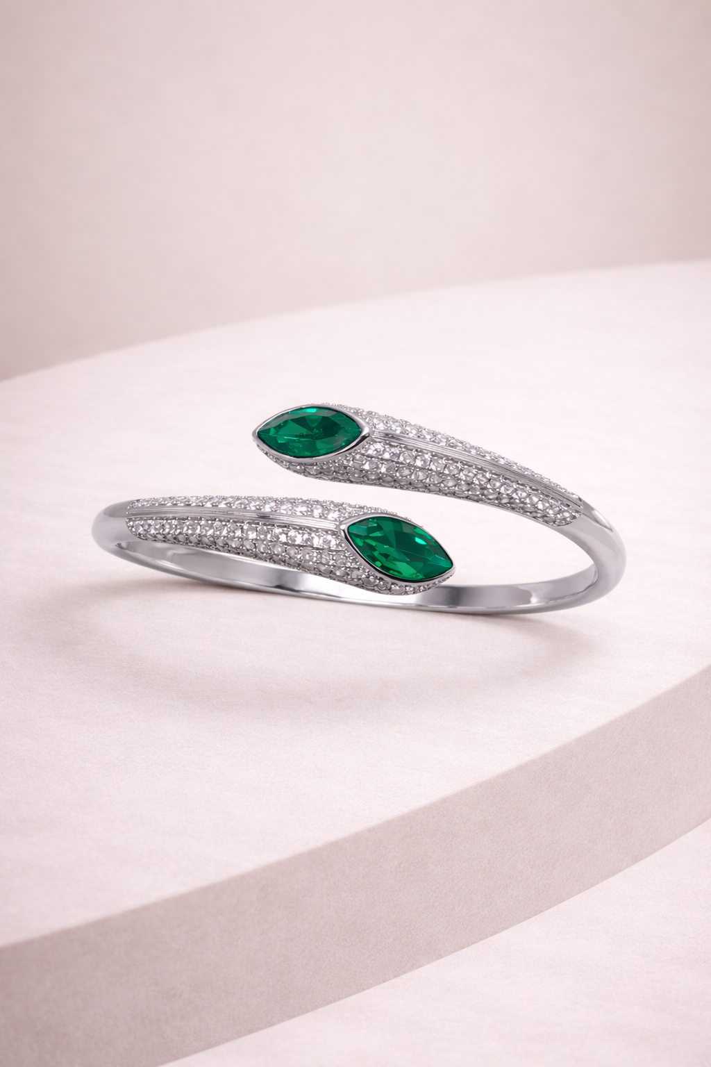 Silver Emerald Open Cuff Bracelet